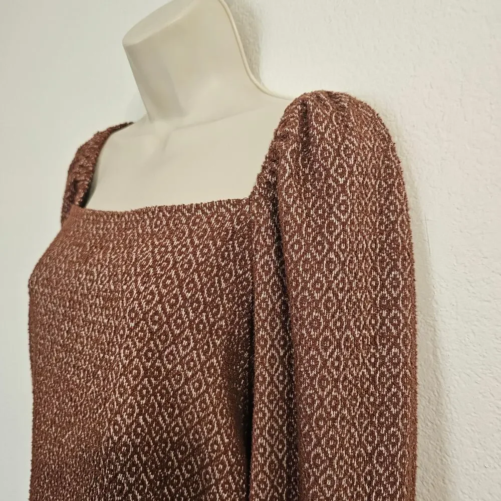 MADEWELL Jacquard Puff Sleeve Top in Dark Merlot Size L